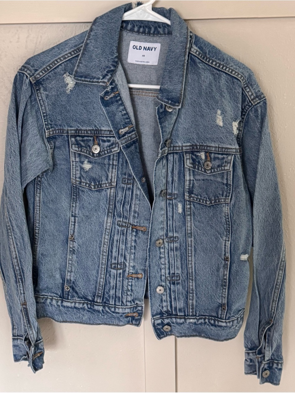 Old Navy Light Blue Distressed Denim Jacket Size XSMALL